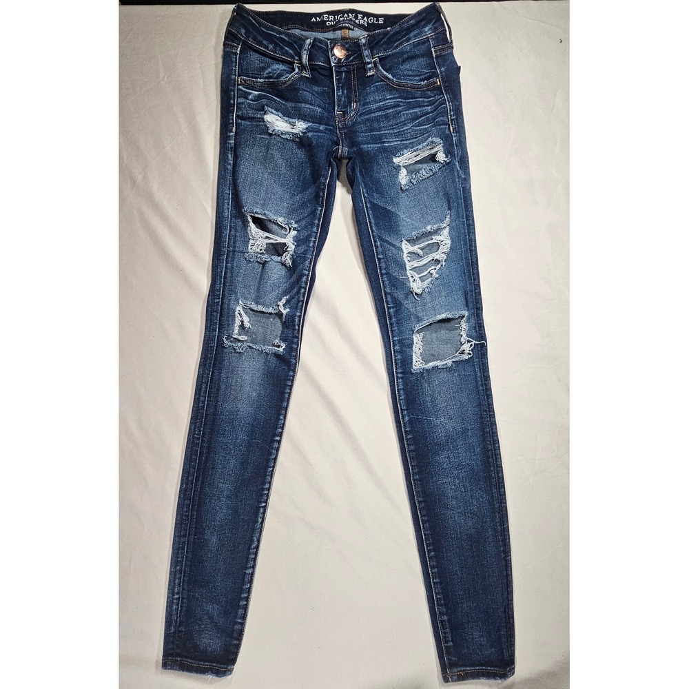 American Eagle Outfitters 2 Long Superlow Jegging Super Stretch Distressed 1470